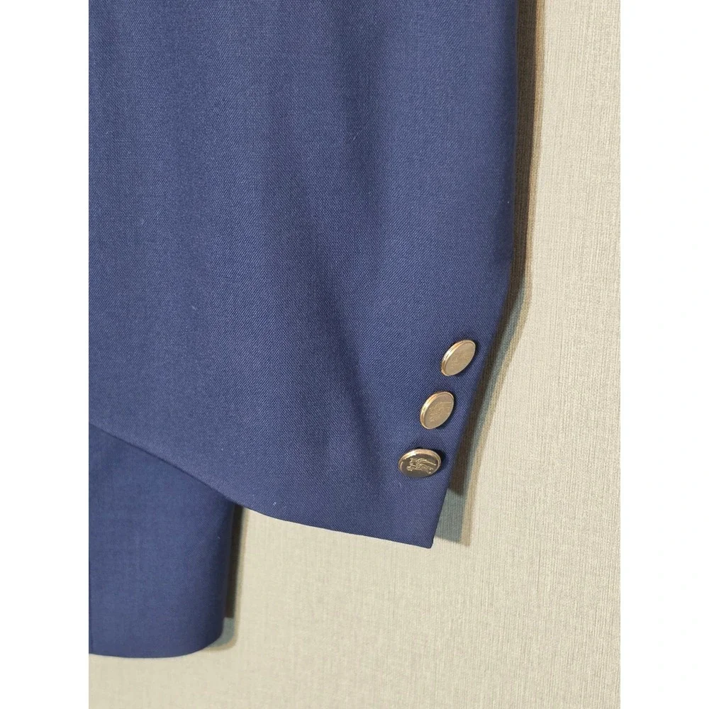 Burberrys Mens Super 100s Loomed Wool Blazer Navy Blue Gold Button Suit Jacket